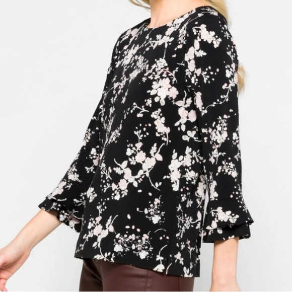 KARL LAGERFELD PARIS YESSIE TRUMPET SLEEVE KNIT TOP, BLACK - 2X - Picture 3 of 5